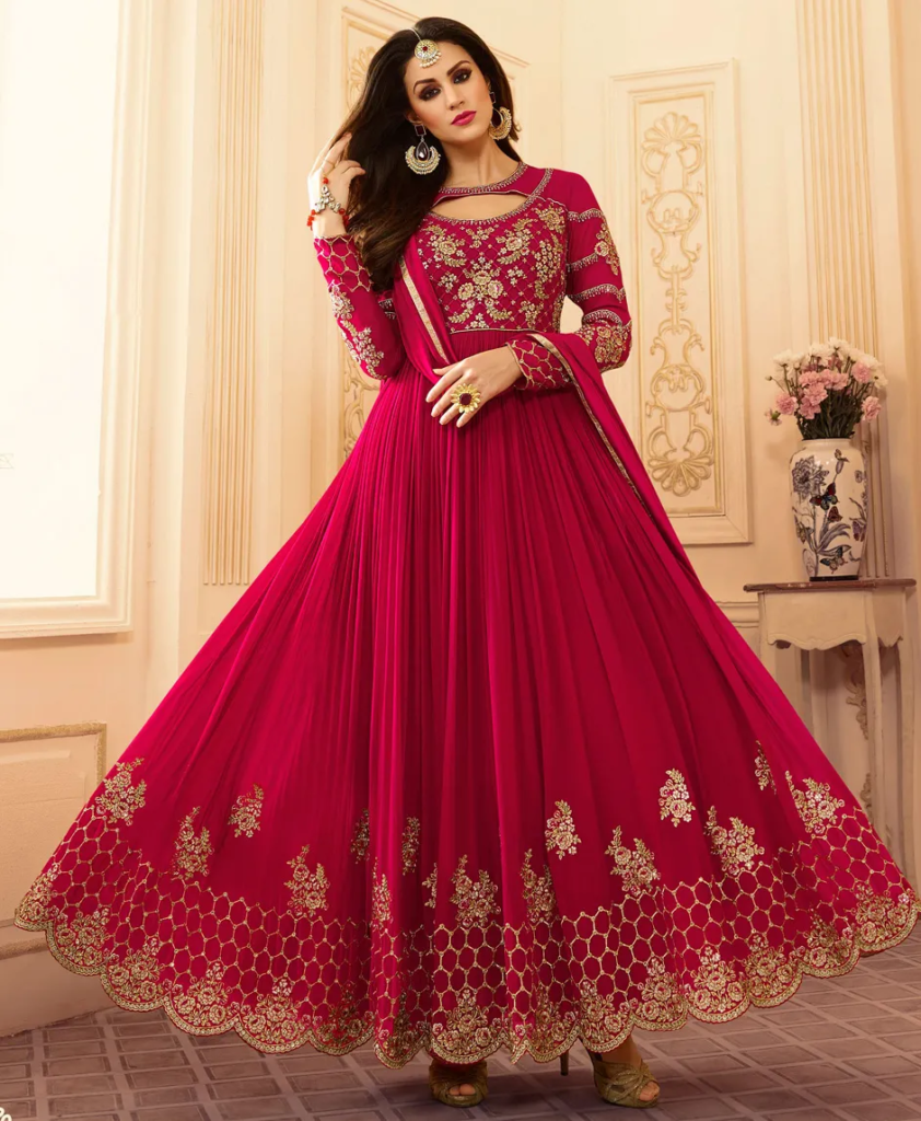 georgette-party-wear-salwar-kameez-in red-maroon-with-stone-work