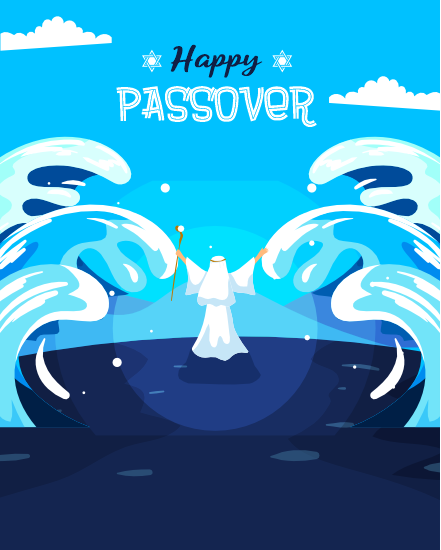  A colorful and festive Passover eCard featuring traditional symbols like matzah, wine, and the seder plate.