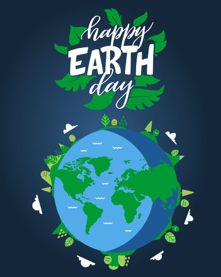 A beautiful Earth Day eCard showcasing a healthy planet with lush greenery and a message about environmental responsibility.