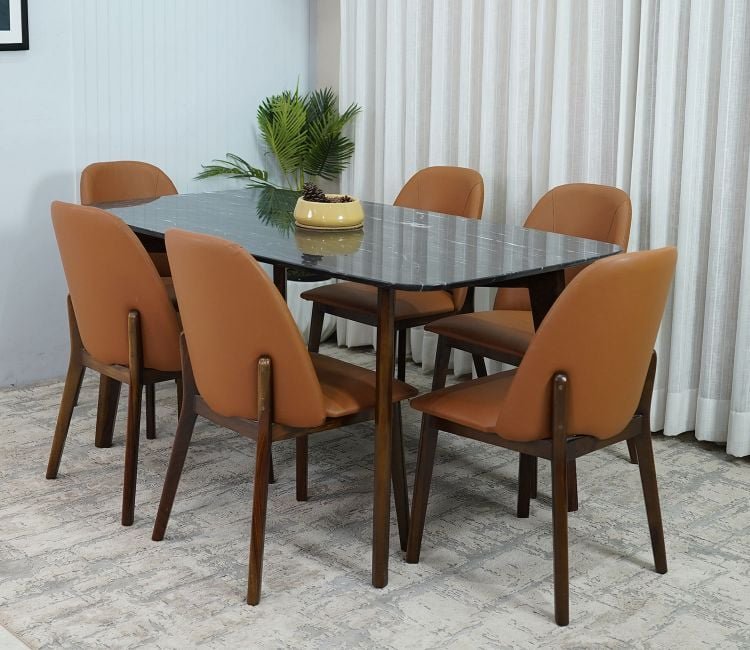 marble 6 seater dining table set from woodenstreet